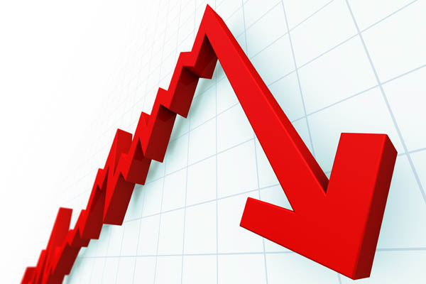 3D rendered downward trending graph